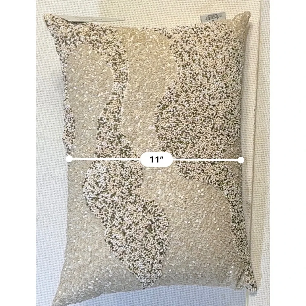 Artistic Accents Beaded Sequin Decorative Lumbar Pillow Champagne Gold 14x20*NWT